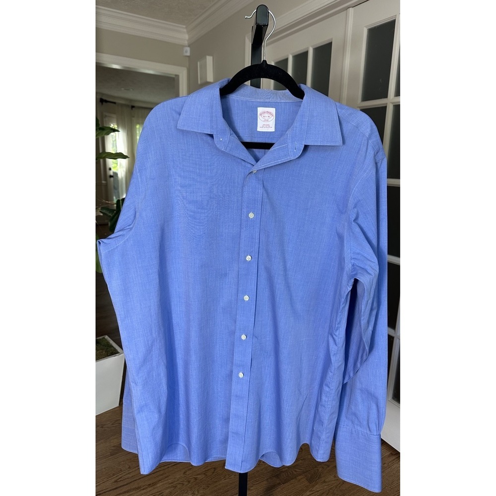 Brooks Brothers 346 Men's Dress Shirt 16.5-36 Blue Non-Iron 100% Cotton Long Sle